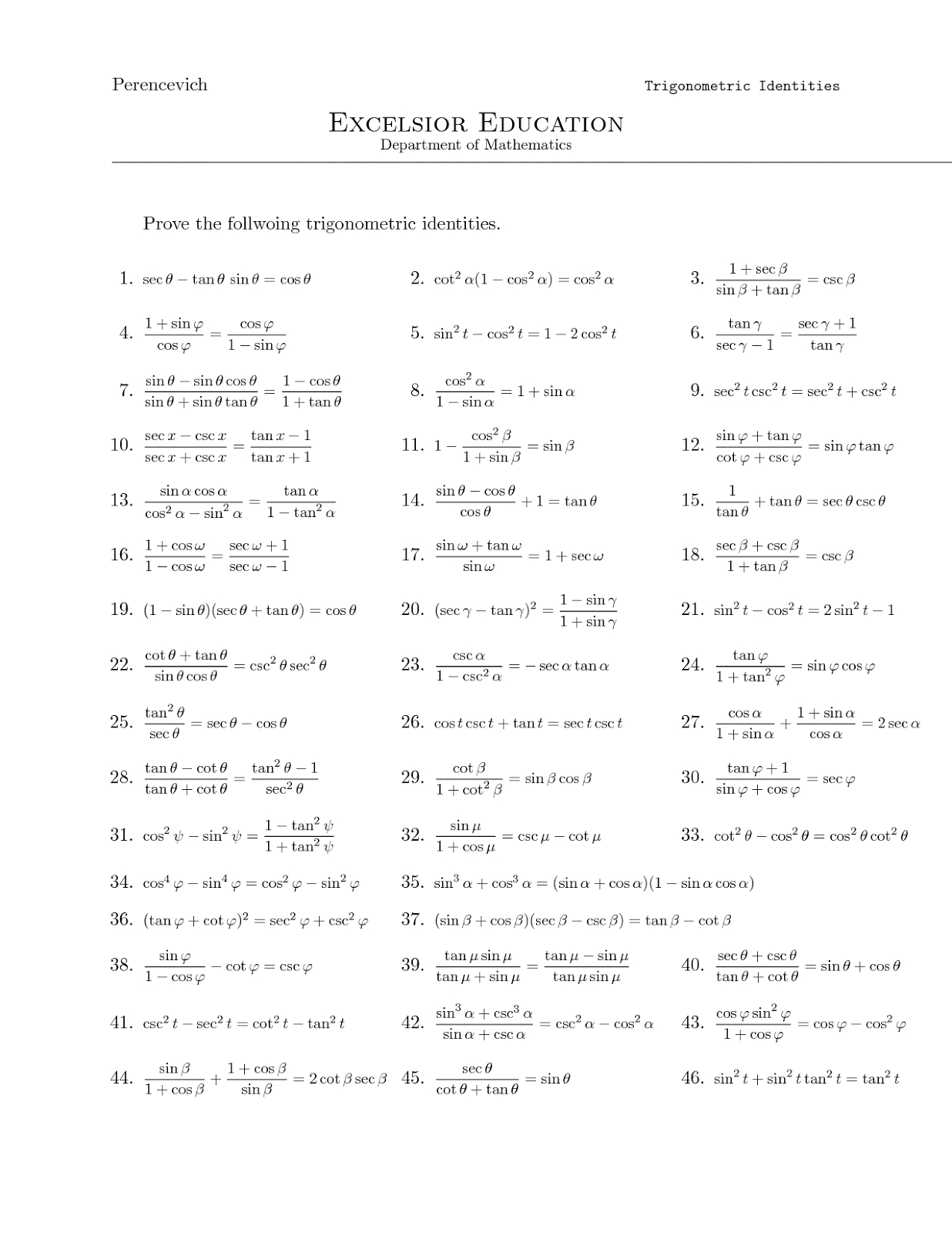 Trigonometric Equations Worksheet Kuta Tessshebaylo