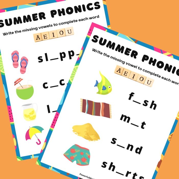 Two Printable Summer Phonics Worksheets For Kids