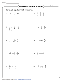 Two Step Equation Worksheets