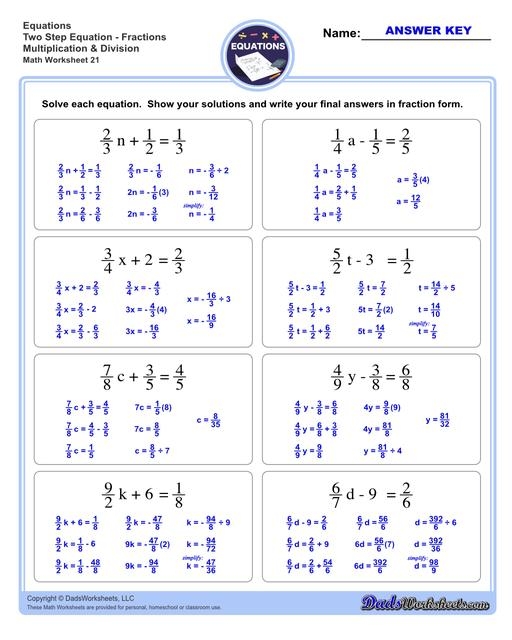 two step equations worksheets