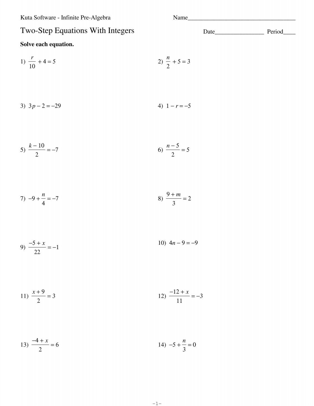 Two Step Equations Integers Worksheet Sheet 1 Tessshebaylo
