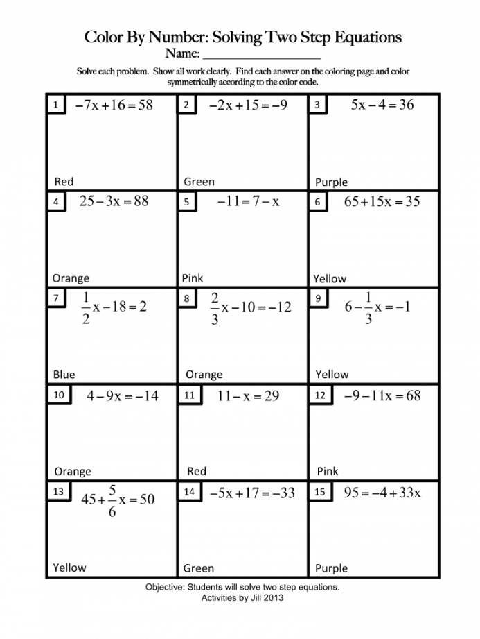 Two Step Equations Pdf Worksheet Printable PDF Template
