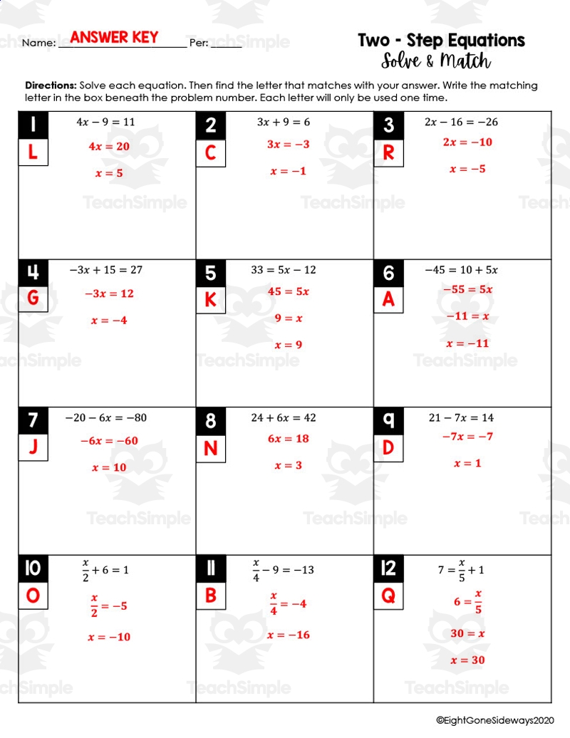 2 step equations worksheet pdf