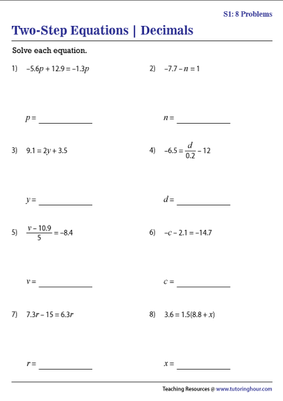 two step equations worksheets with answers