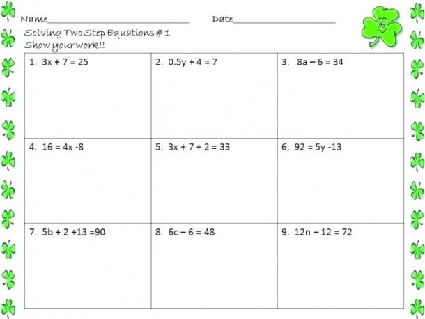 Two step Equations Worksheet 7th Grade