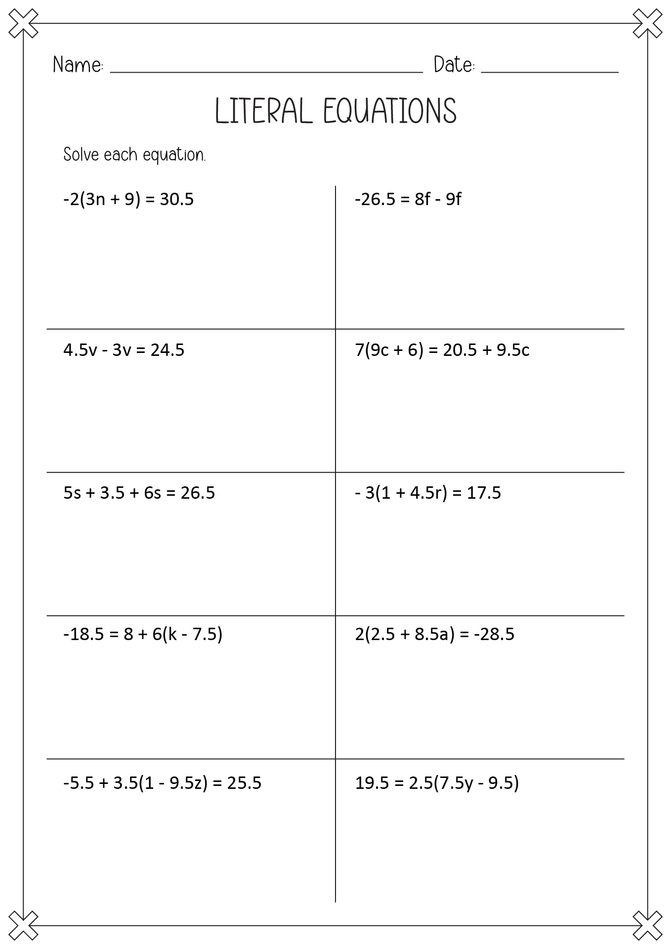 two step equations answers worksheet