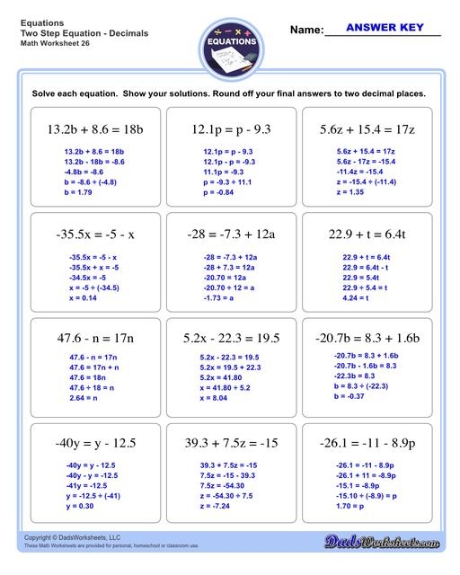 7th grade equations worksheet