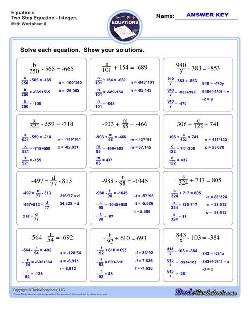 Two Step Equations Worksheets Library