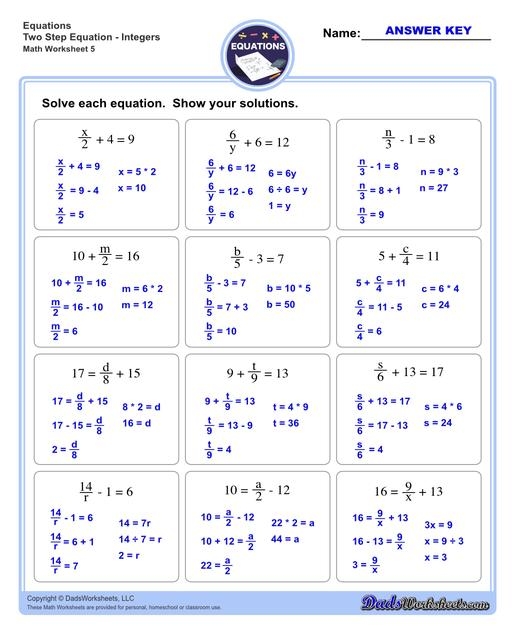 Two Step Equations Worksheets Library