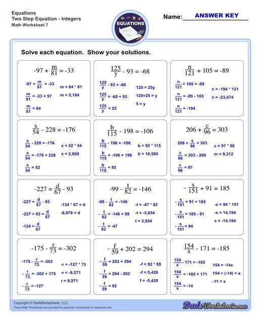Two Step Equations Worksheets Library