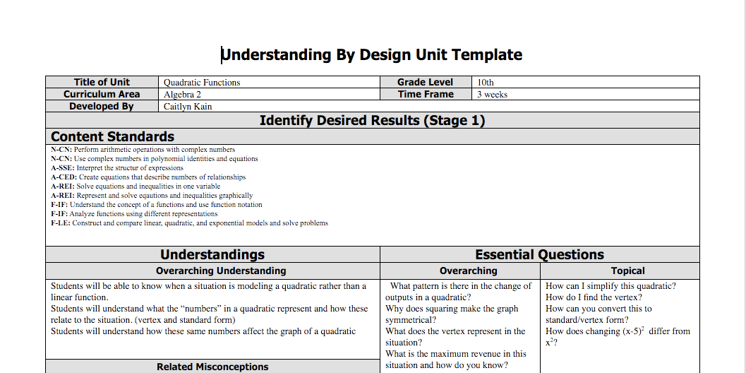 Ubd Unit Plan Template Printable Word Searches