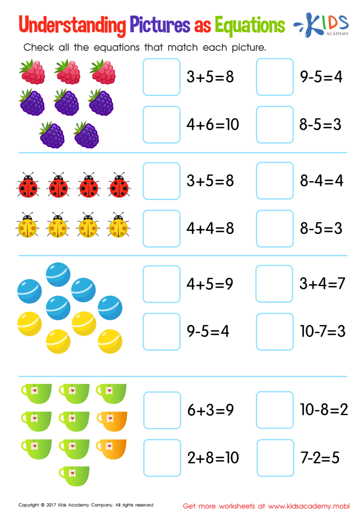 Understanding Pictures As Equations Worksheet Free Printable PDF 