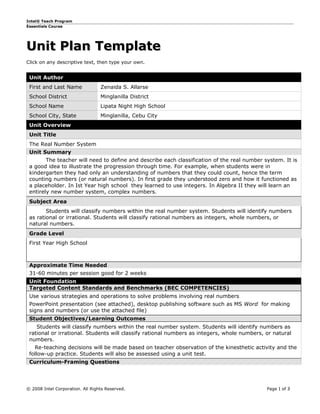 Unit Plan Template PDF