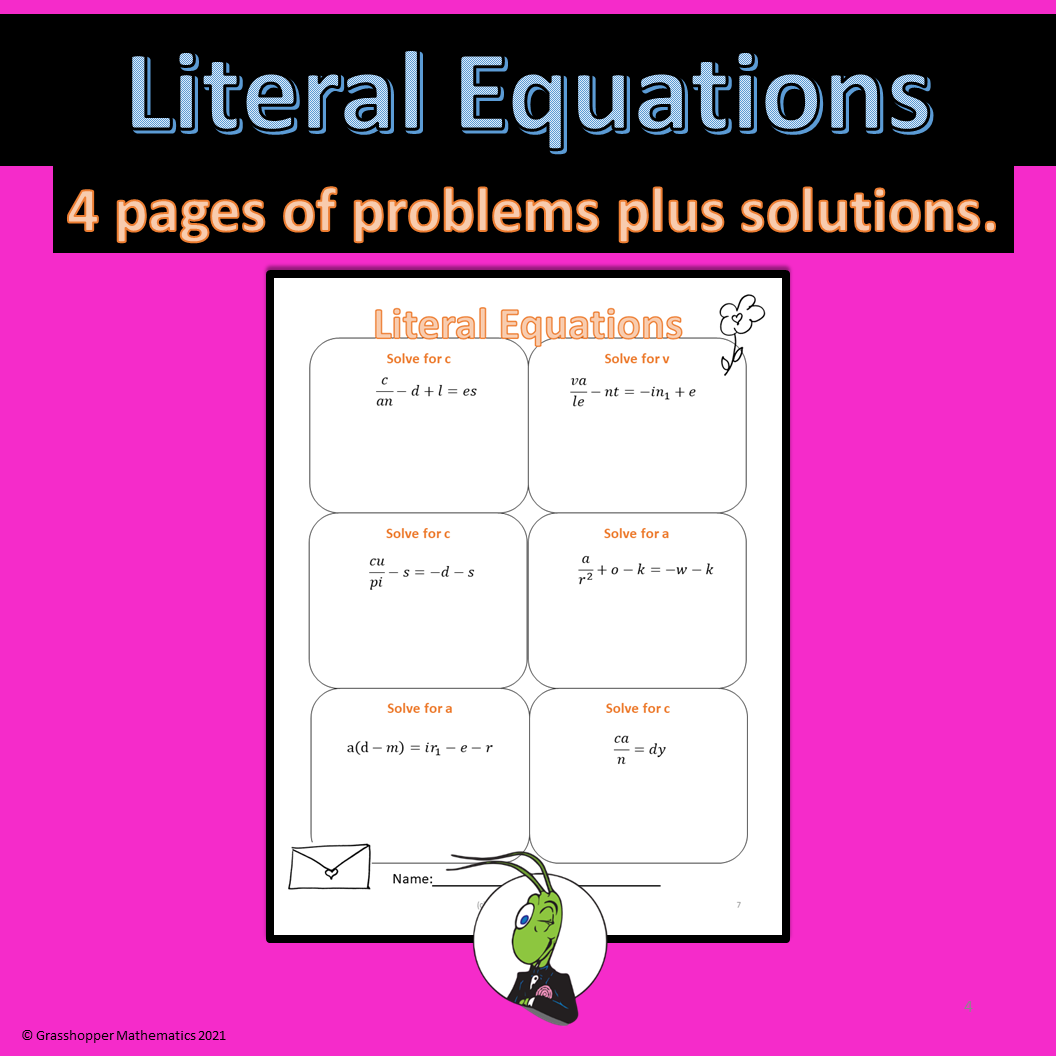 Valentines Day Literal Equations Worksheet Worksheets Library