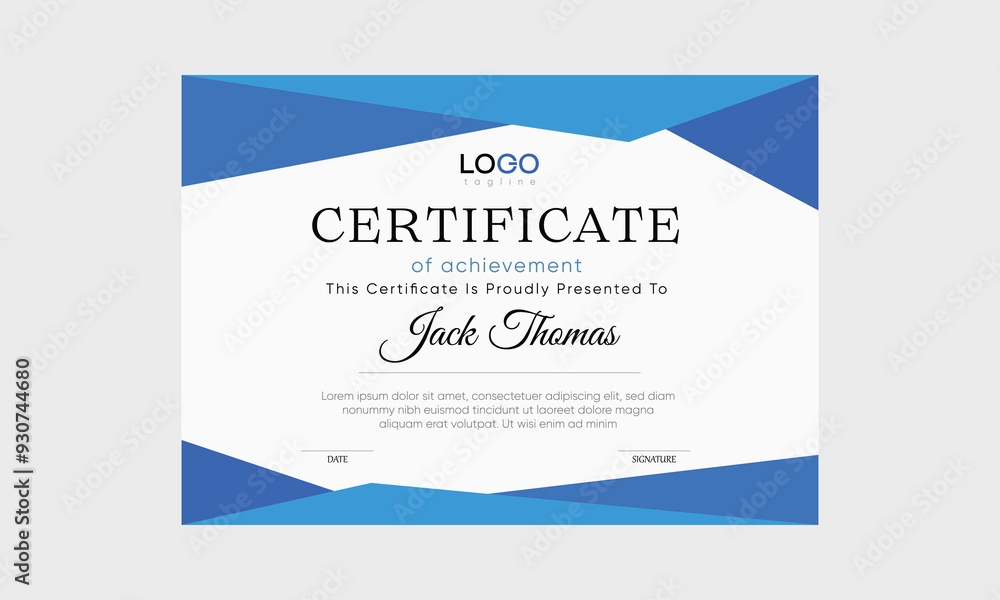 Vector Certificate Template Printable Certificate Design Stock Vector 
