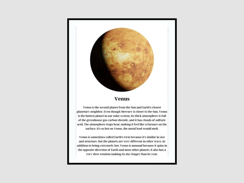 Venus Planet Venus Printable Poster Solar System Digital Print