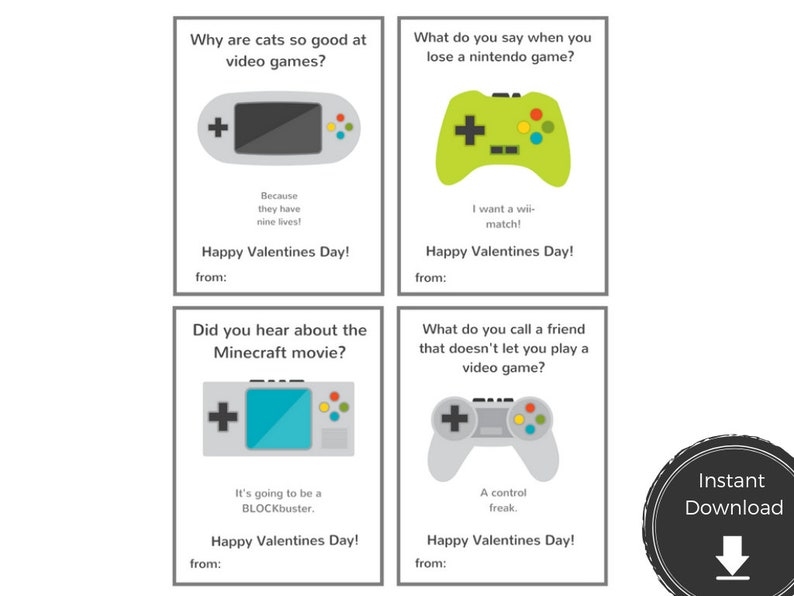 Video Game Valentines Printable Gamer Valentines Day Cards Etsy
