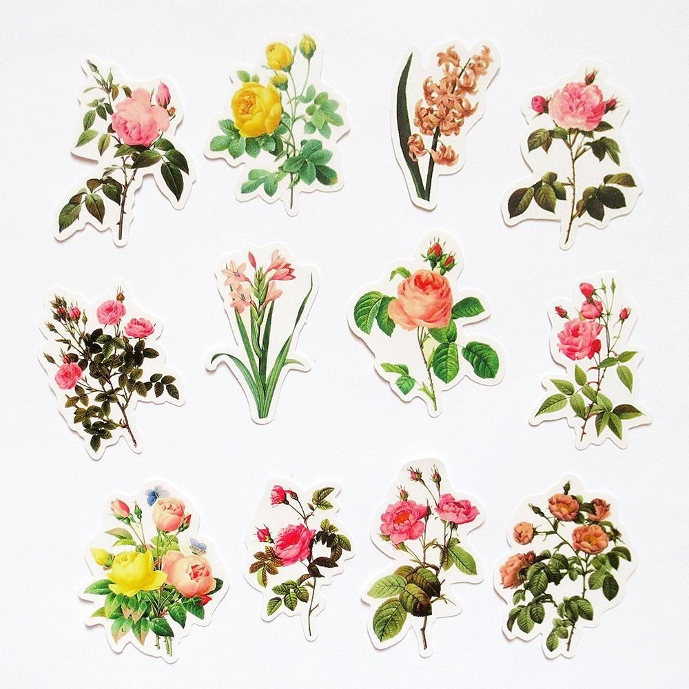 Vintage Flowers Flower Drawing Aesthetic Stickers