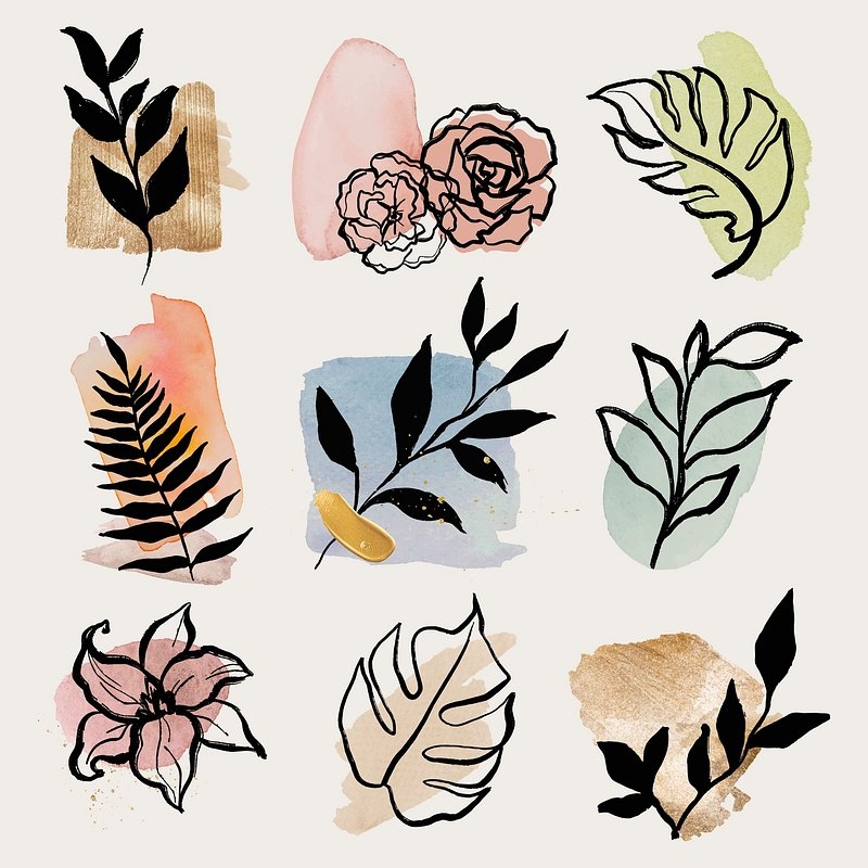 Watercolor Botanical Stickers Abstract Leaf Premium Vector Rawpixel