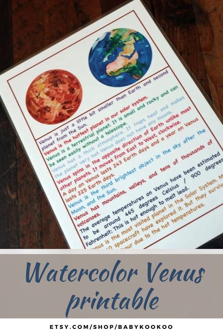 Watercolor Venus Printable Venus Anatomy Planets Unit Study 