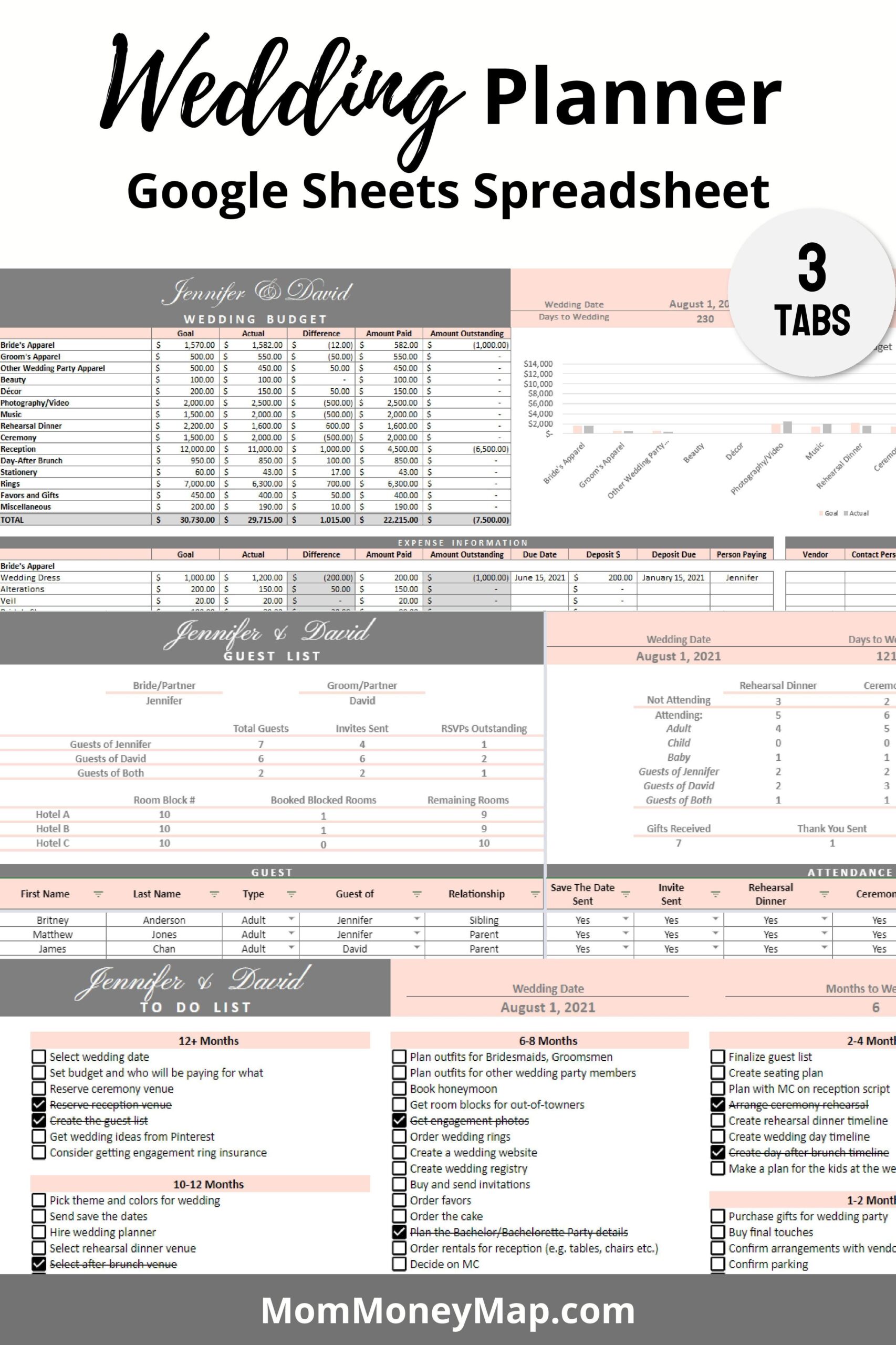 google sheets wedding planning template