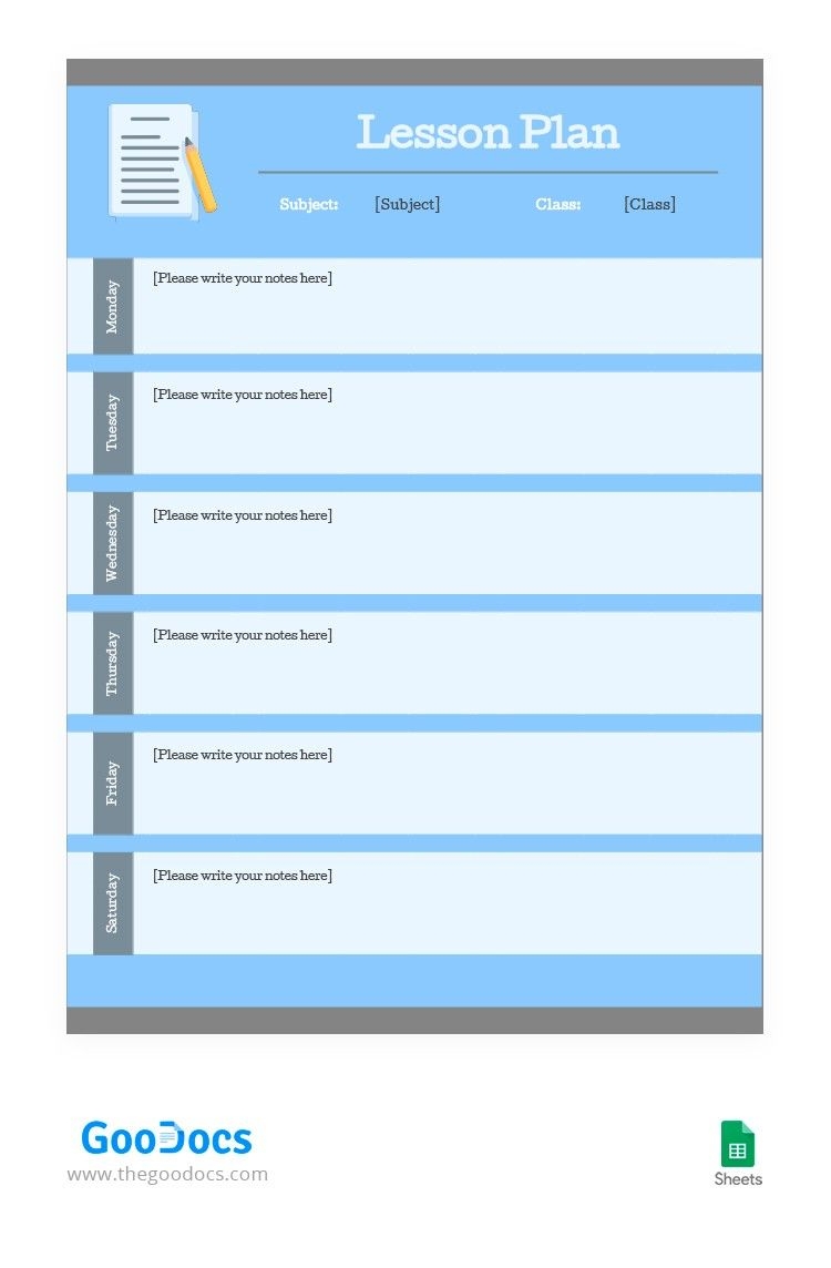Weekly Lesson Plan Template Data Processing Google Docs Personal 