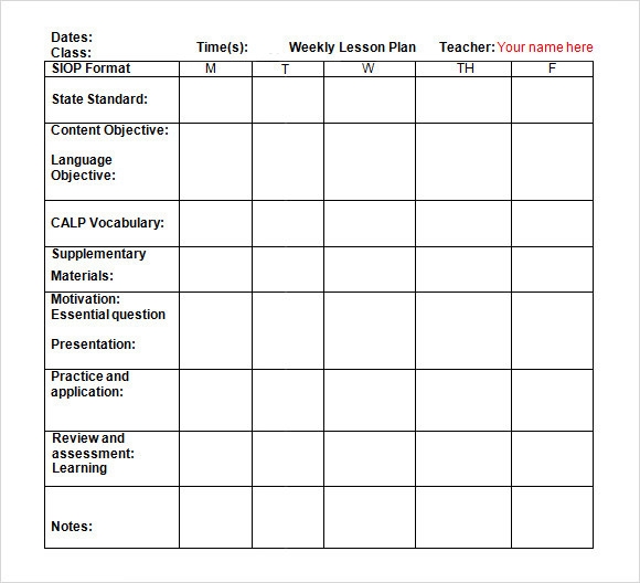 weekly lesson plan template google docs