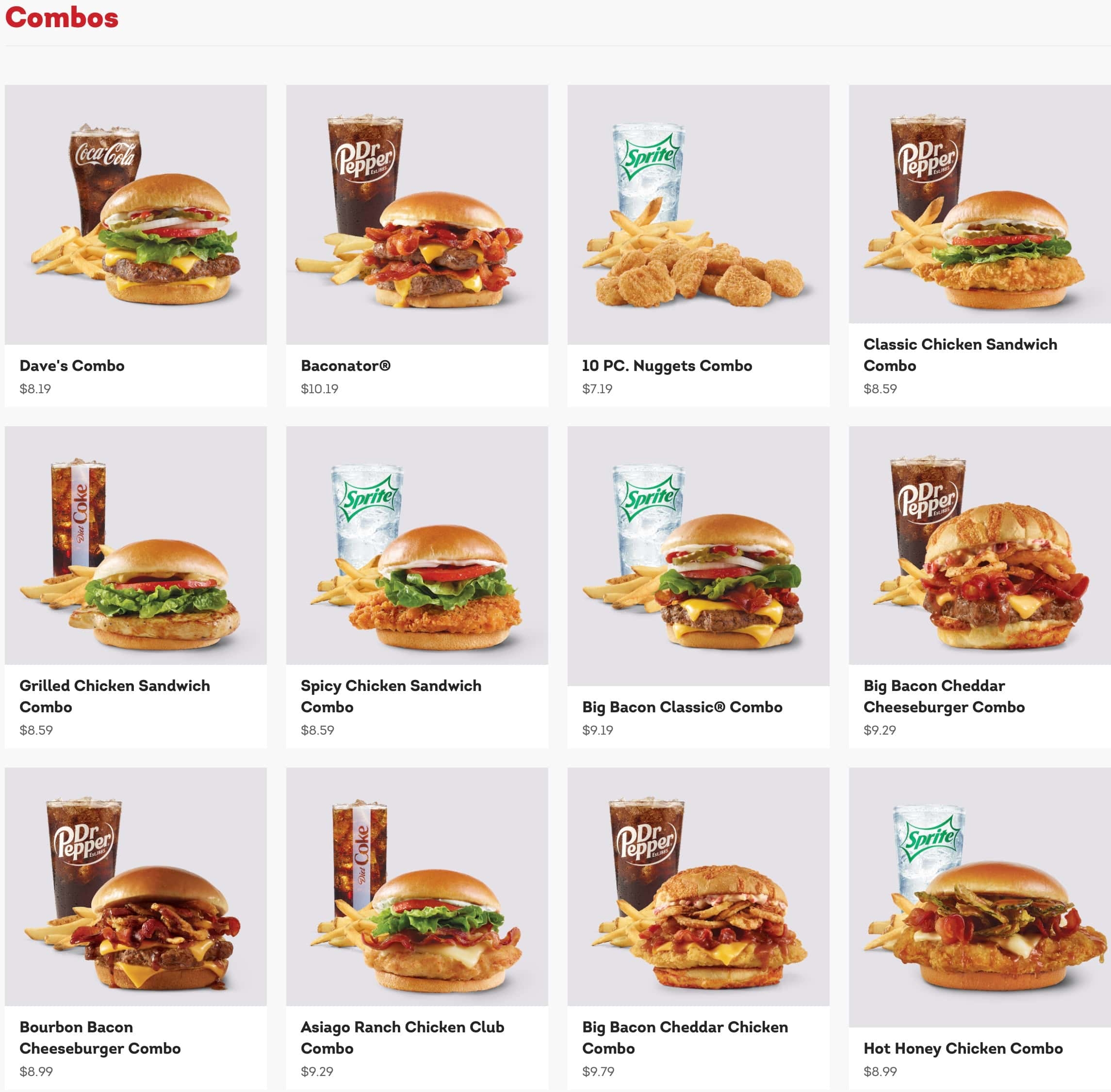 printable wendy's menu with pictures and prices