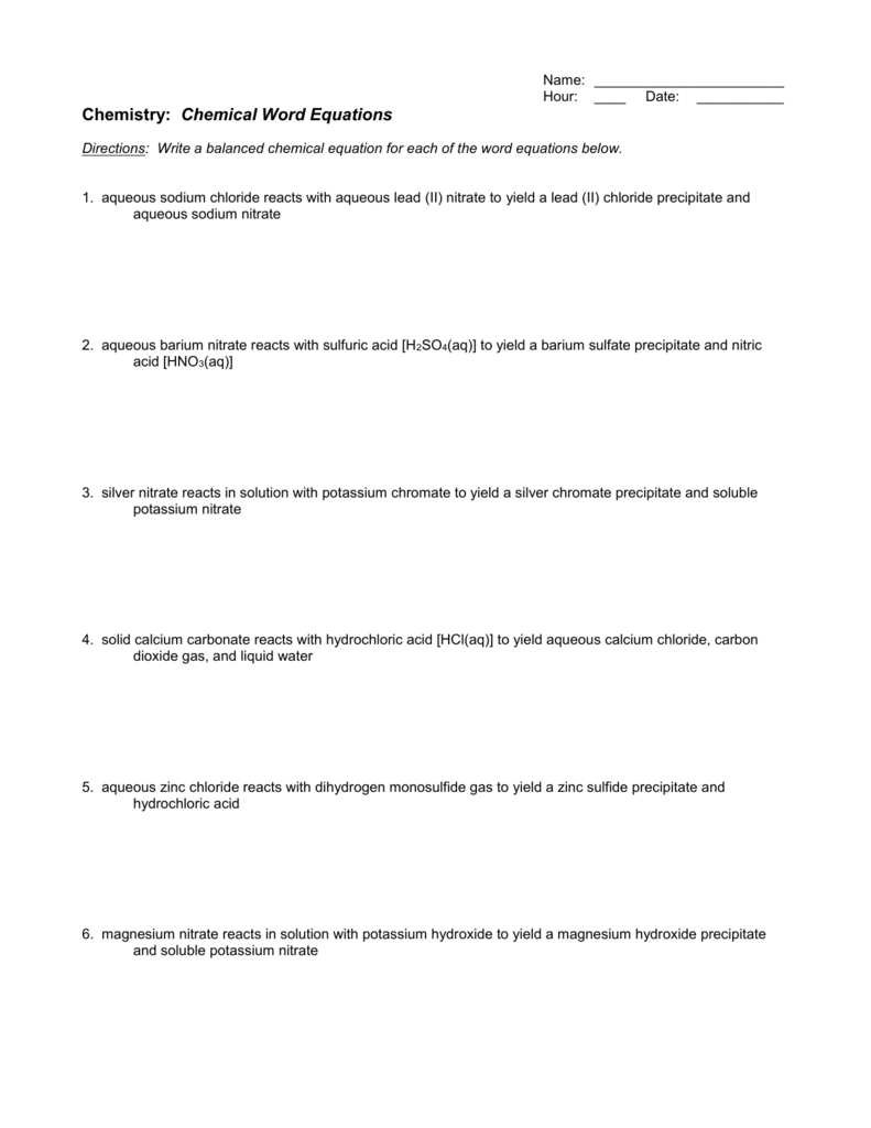 Word Equations Worksheet Chemical Reactions Tessshebaylo