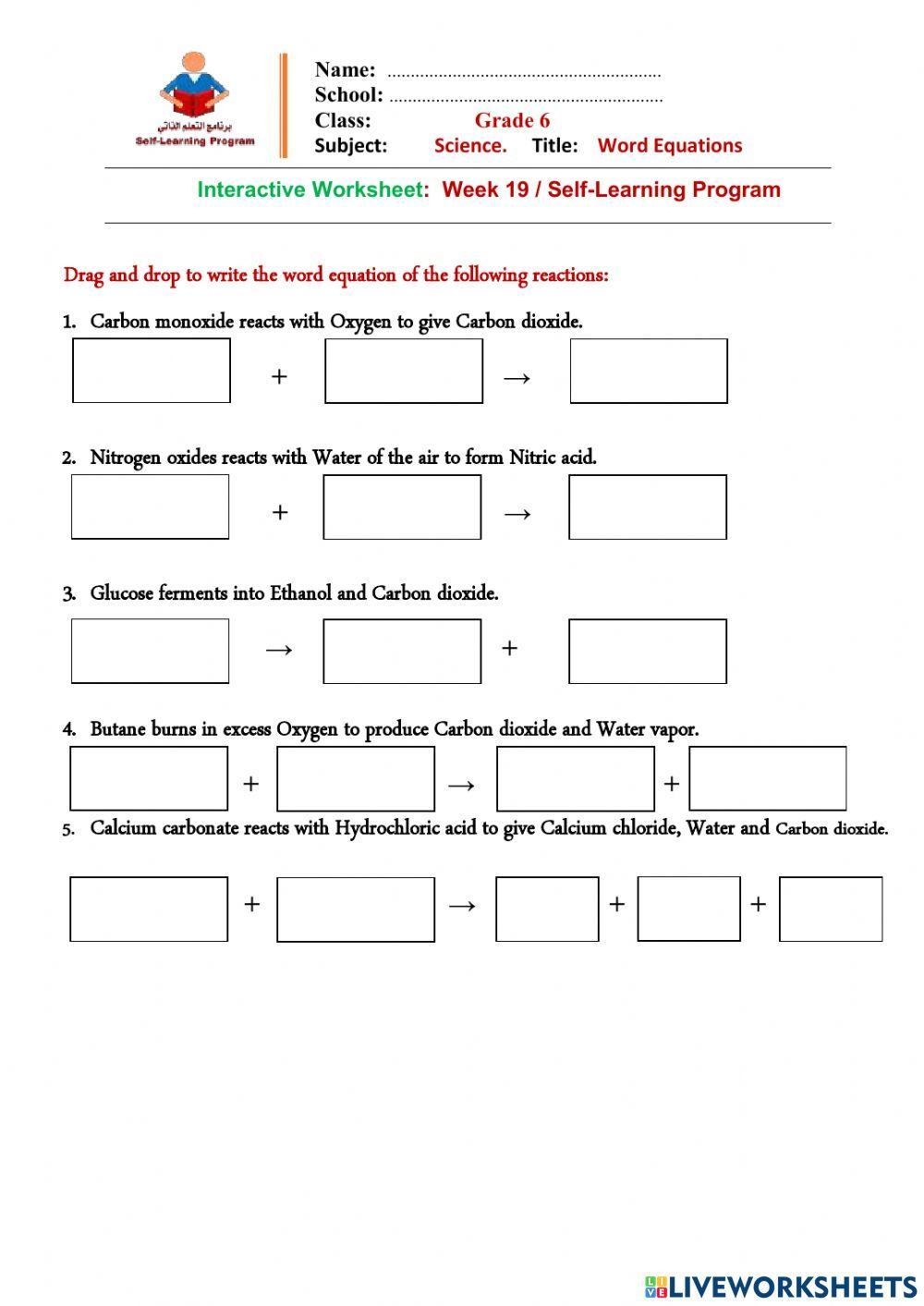Word Equations Worksheet Worksheets Library