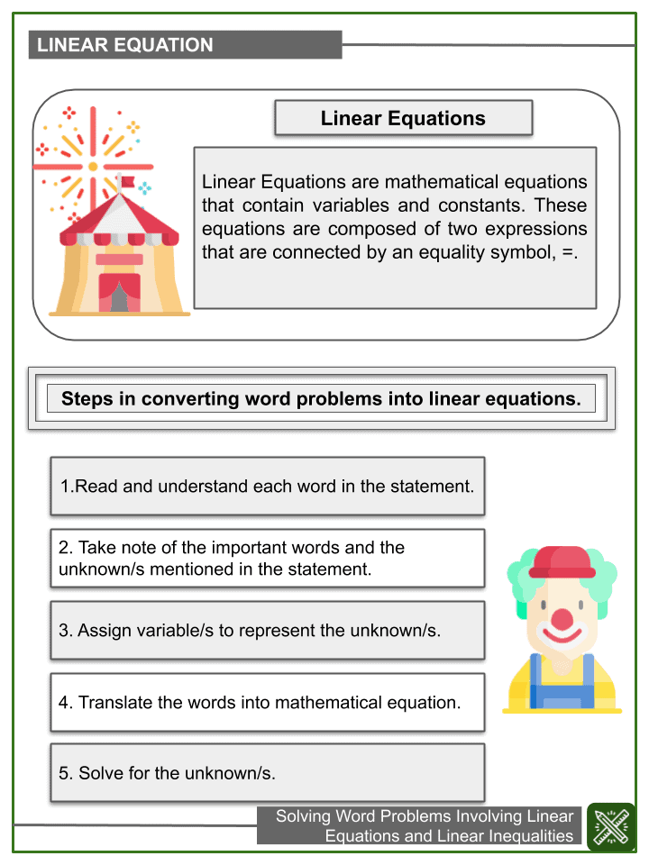 Word Problems Involving Linear Equations And Linear Inequalities 
