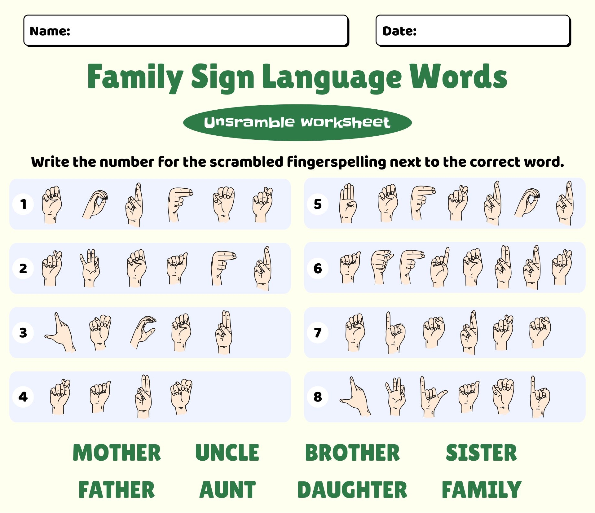 Words In Sign Language Printables