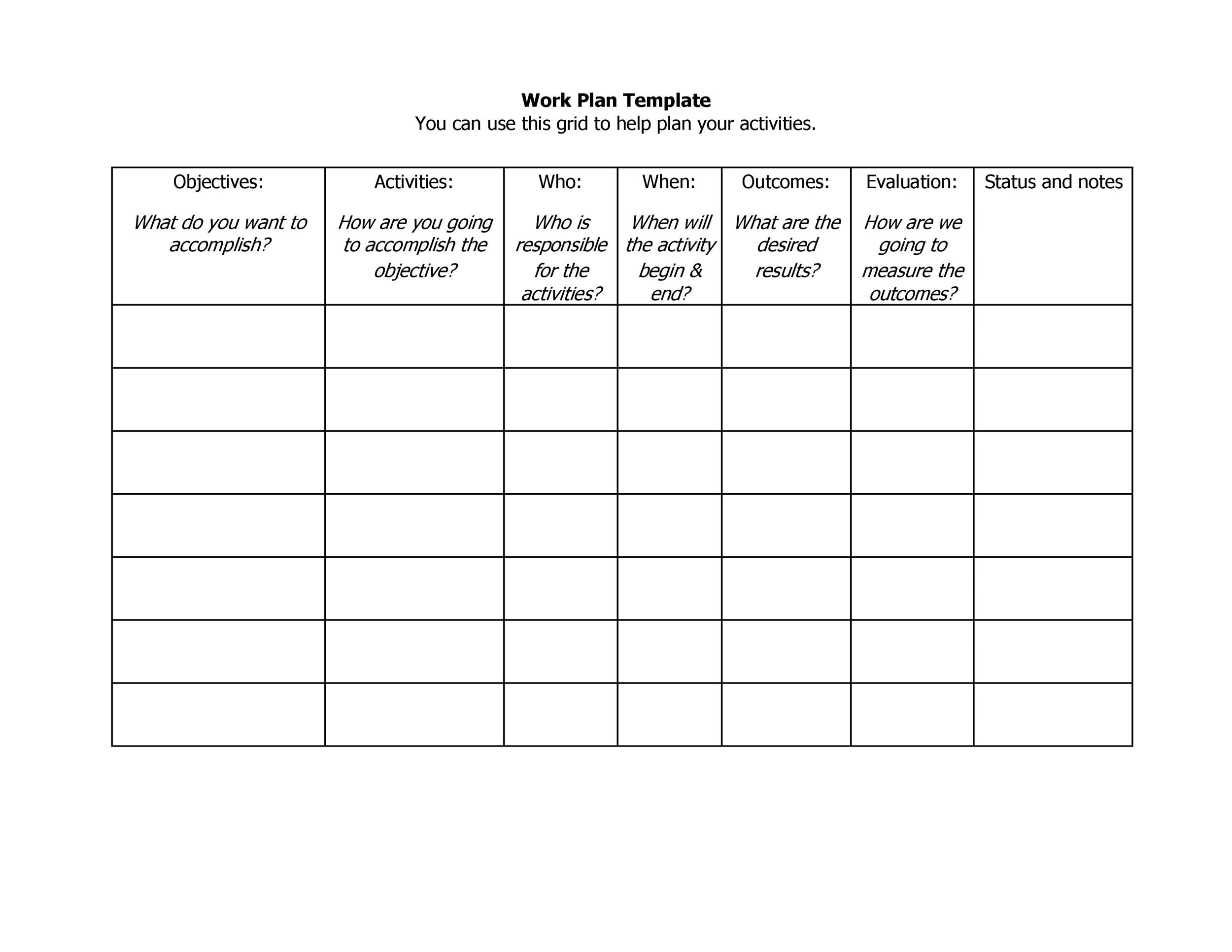 working plan template