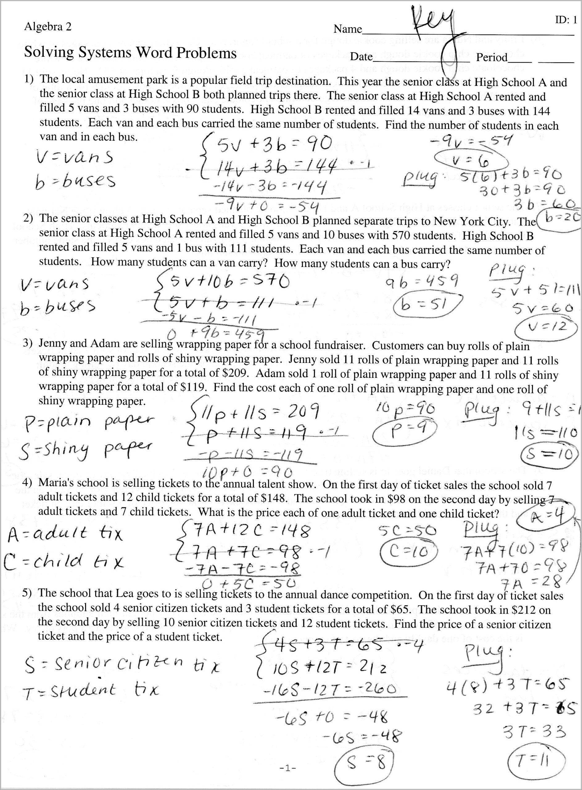 using equations to solve word problems worksheet answer key