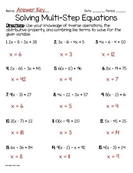 multi step fraction equations worksheet