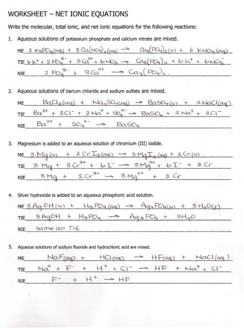 WORKSHEET NET IONIC EQUATIONS Ccchemistry us Worksheets Library