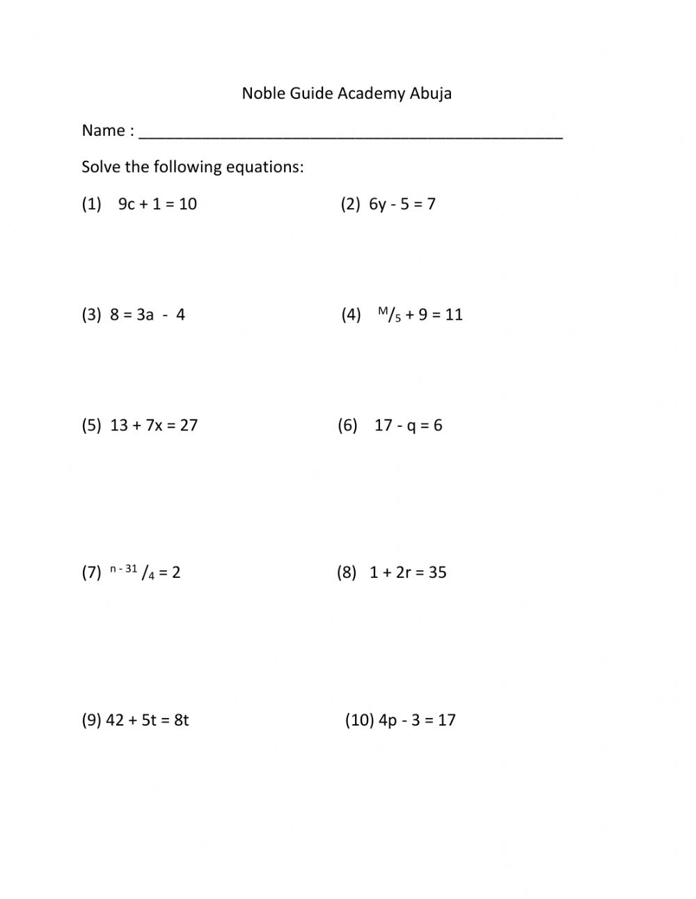 Worksheet On Simple Equation Activity Equations Worksheets