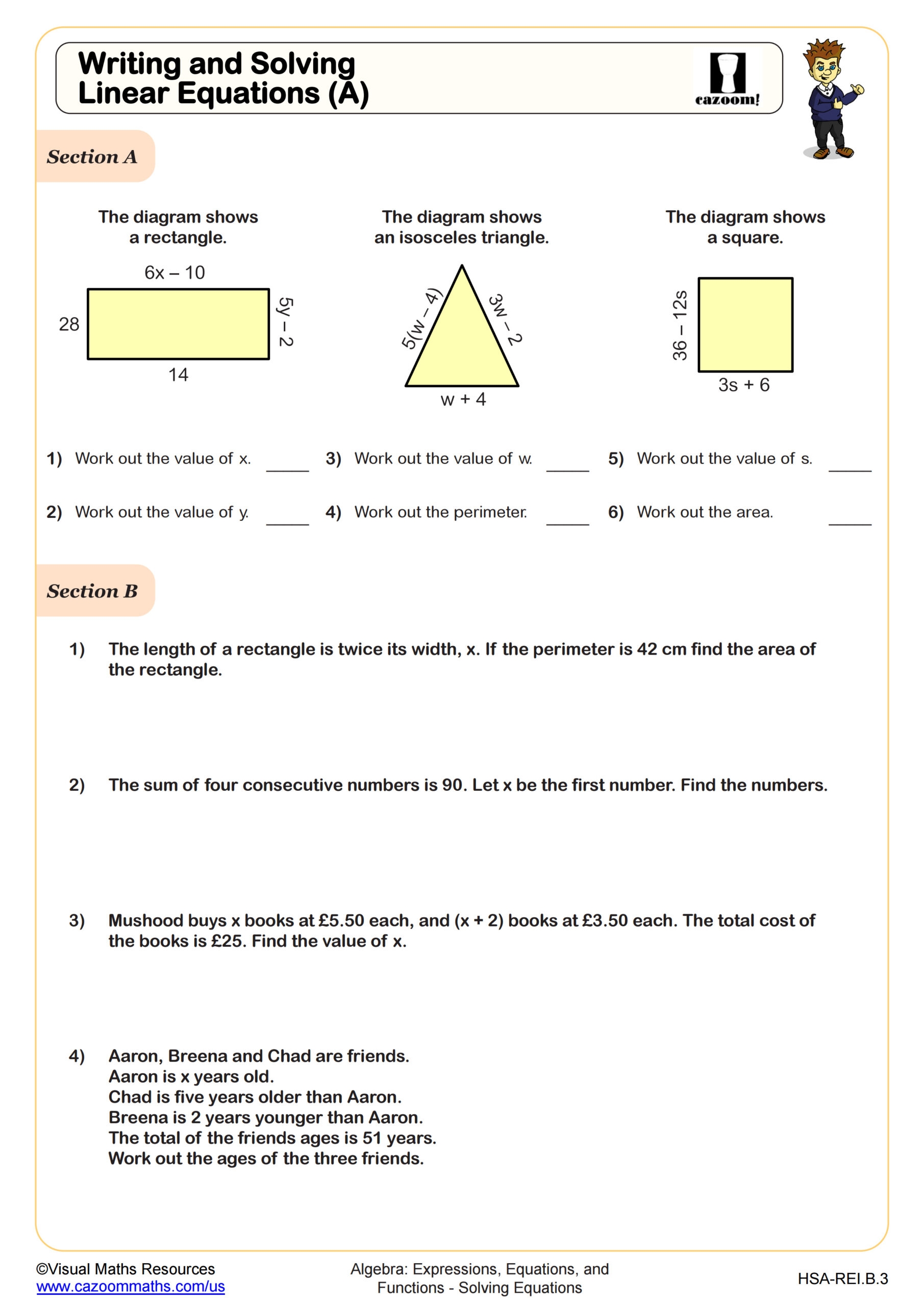 Writing And Solving Linear Equations A Worksheet Fun And 