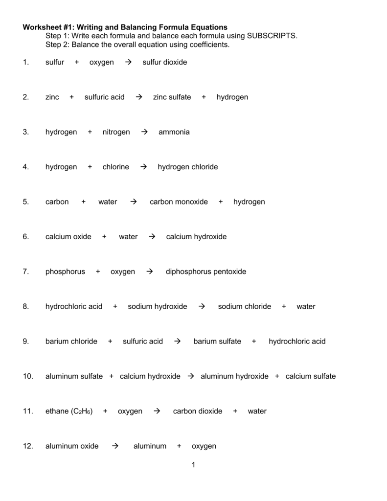 Writing Chemical Equations Worksheet 2 Tessshebaylo