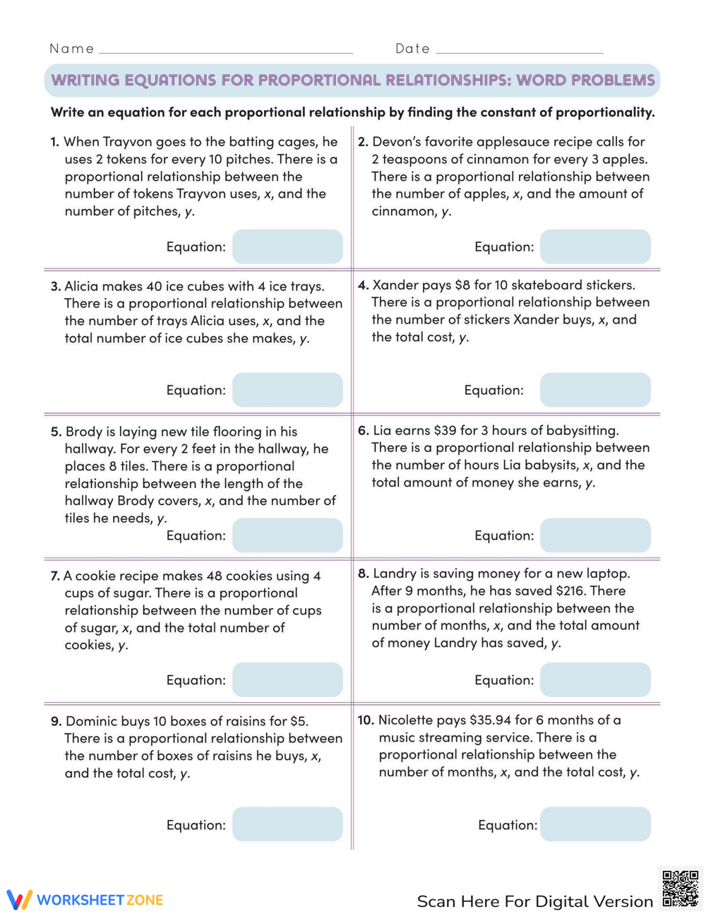 writing equations for proportional relationships worksheets pdf