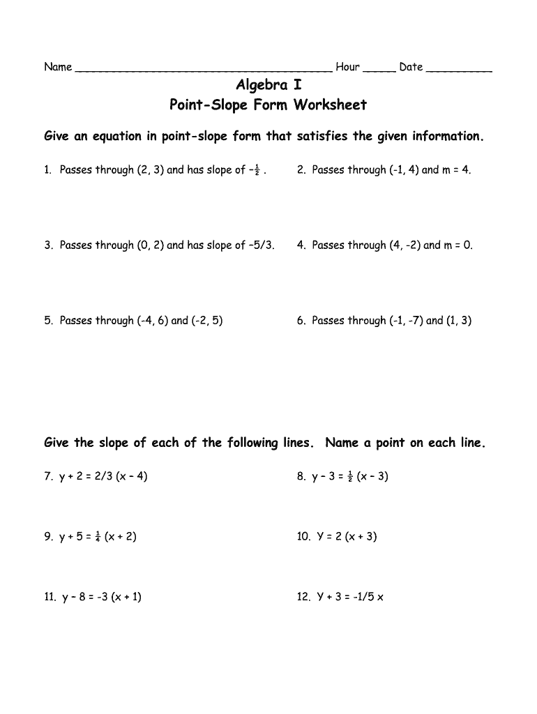Writing Equations In Point Slope Form Worksheet Printable Worksheets