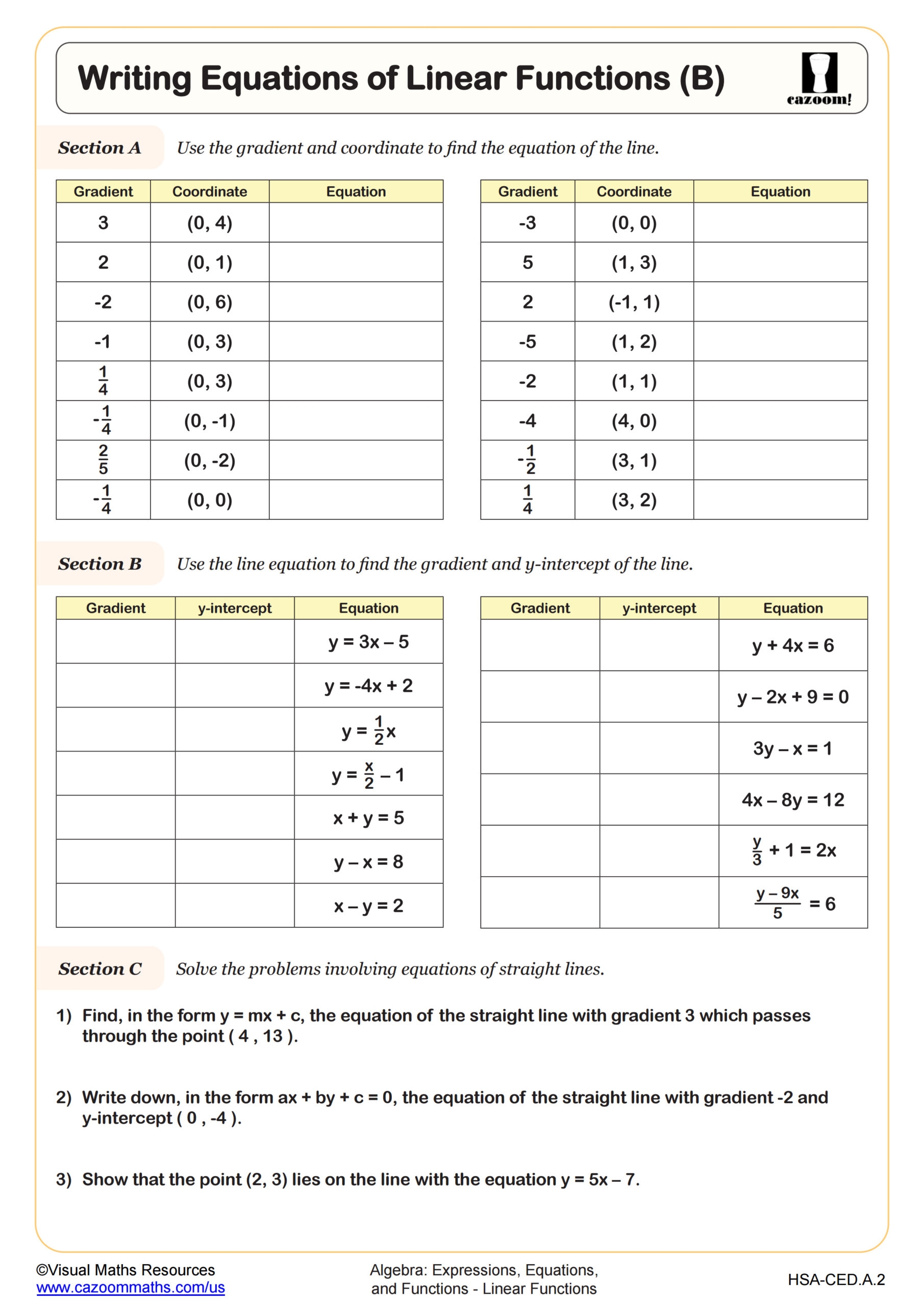 Writing Equations Of Linear Functions B Worksheet Fun And 