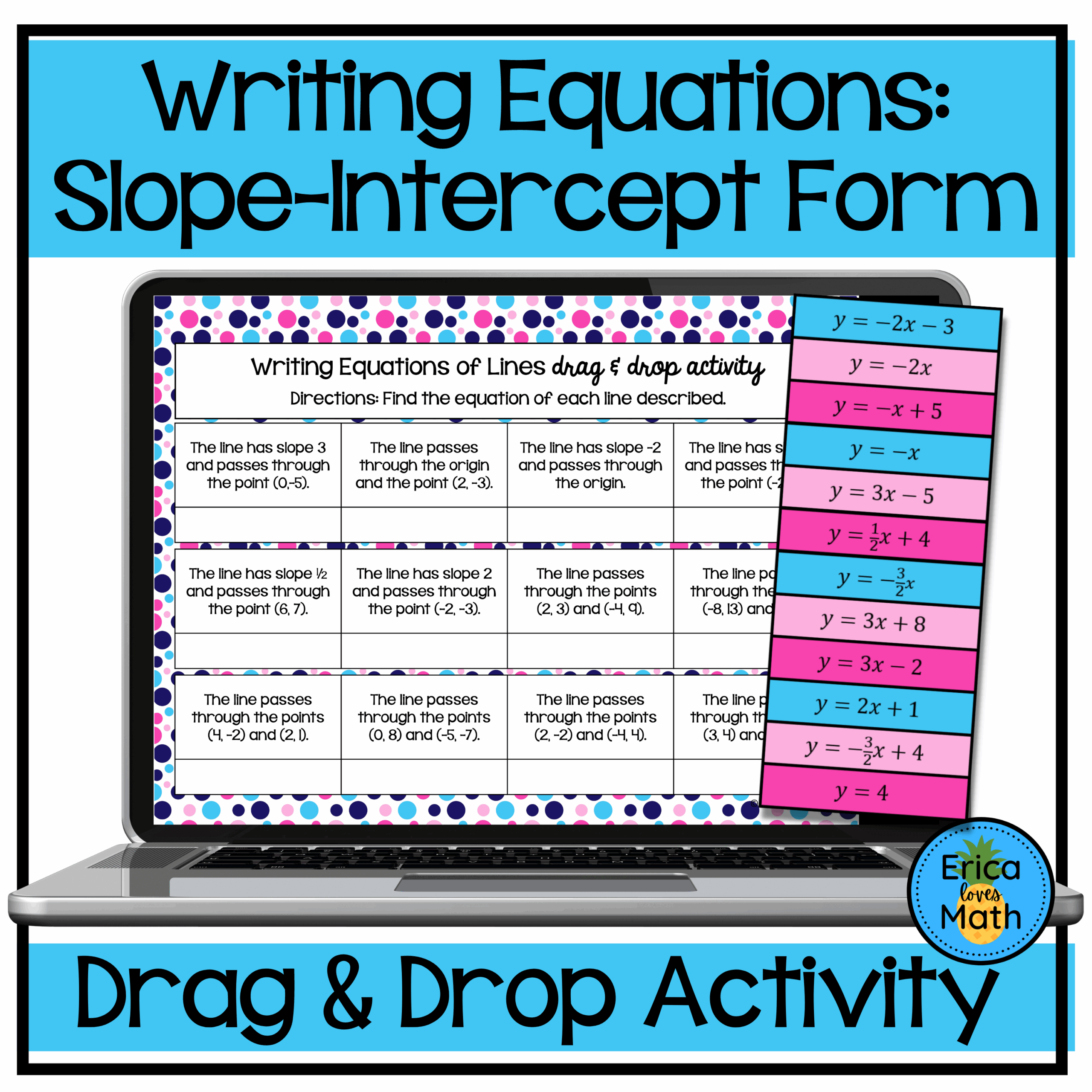 Writing Equations Of Lines Slope Intercept Form Digital Activity Drag 