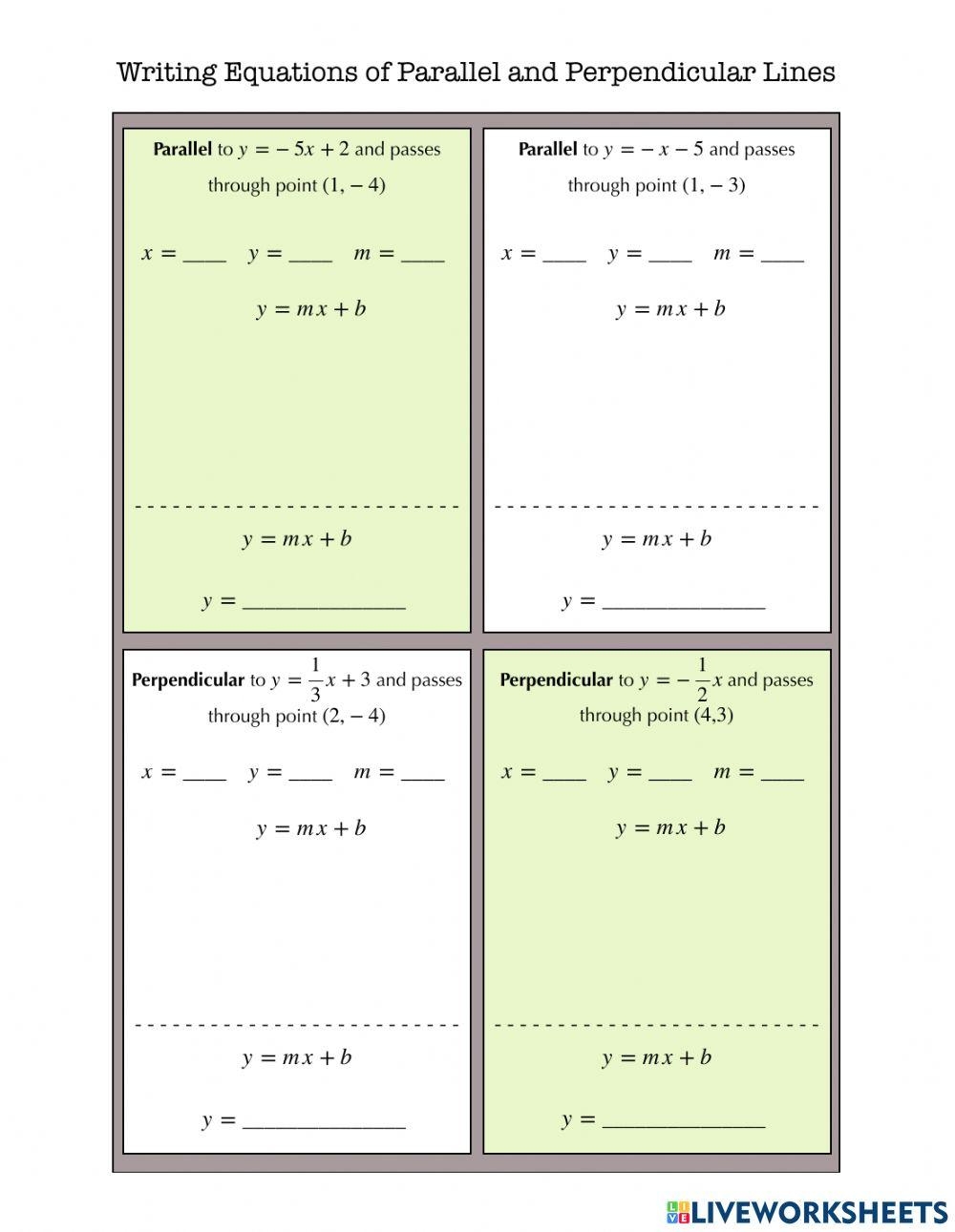 Writing Equations Of Parallel And Perpendicular Lines Practice 2 