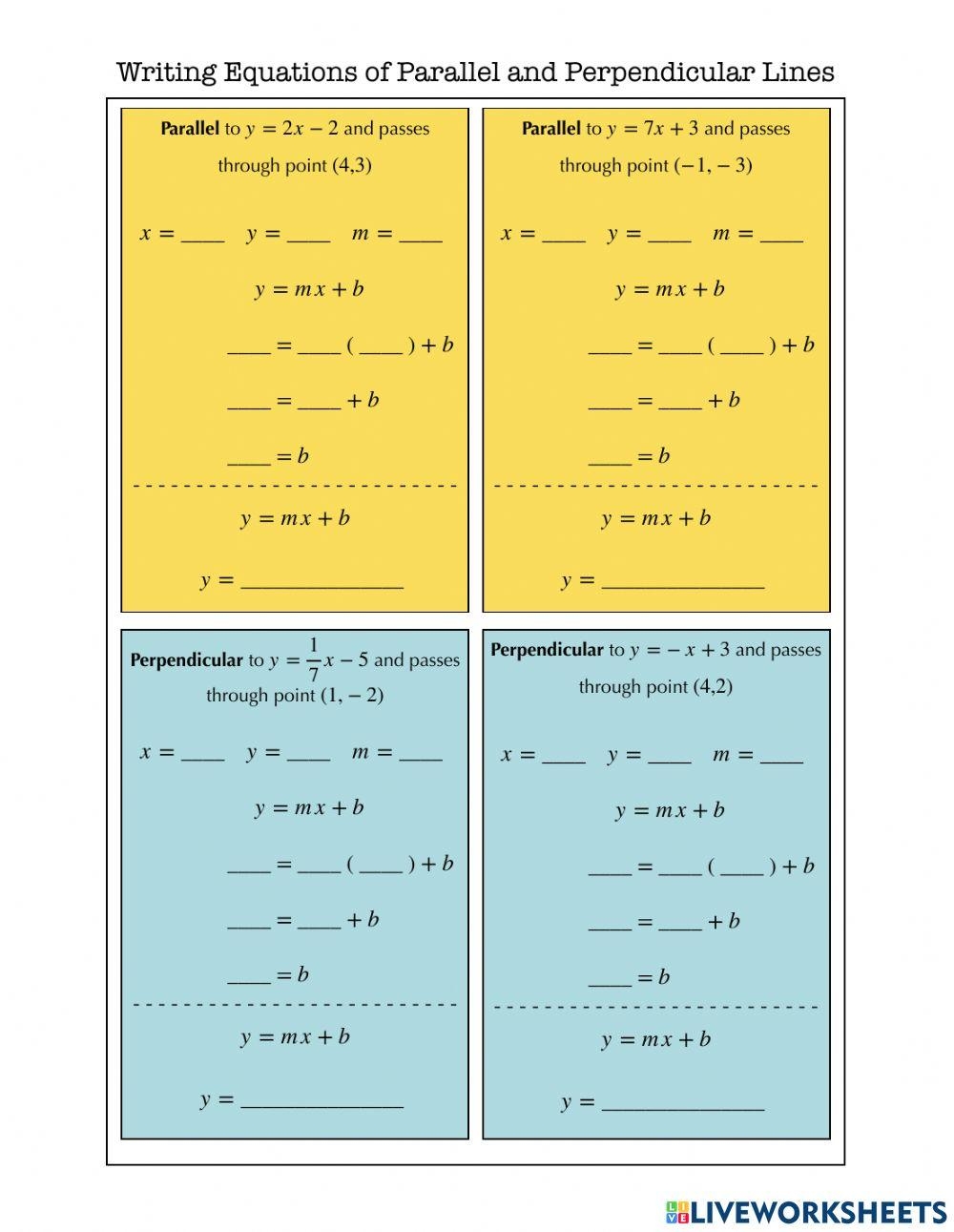 Writing Equations Of Parallel And Perpendicular Lines Practice 
