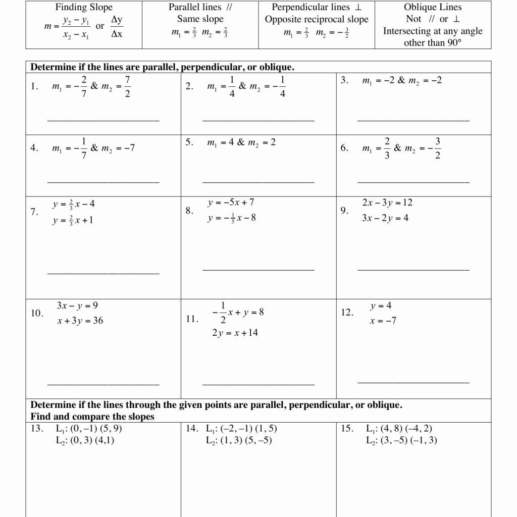 Writing Equations Of Parallel And Perpendicular Lines Worksheet 