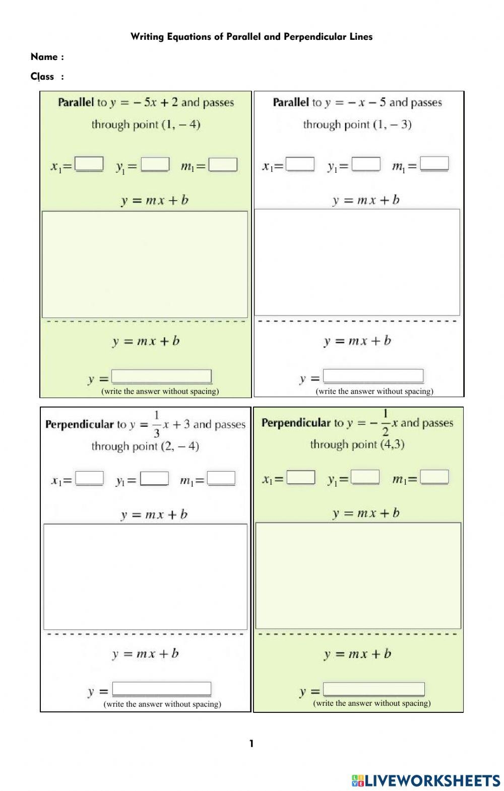 Writing Equations Of Parallel And Perpendicular Lines Worksheet 