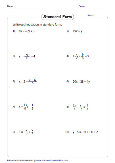 Writing Equations Using Standard Form Worksheet Breadandhearth