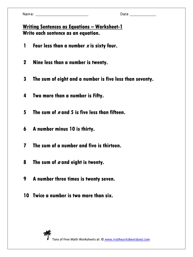 Writing Equations Worksheet Pdf Fill Online Printable Fillable 