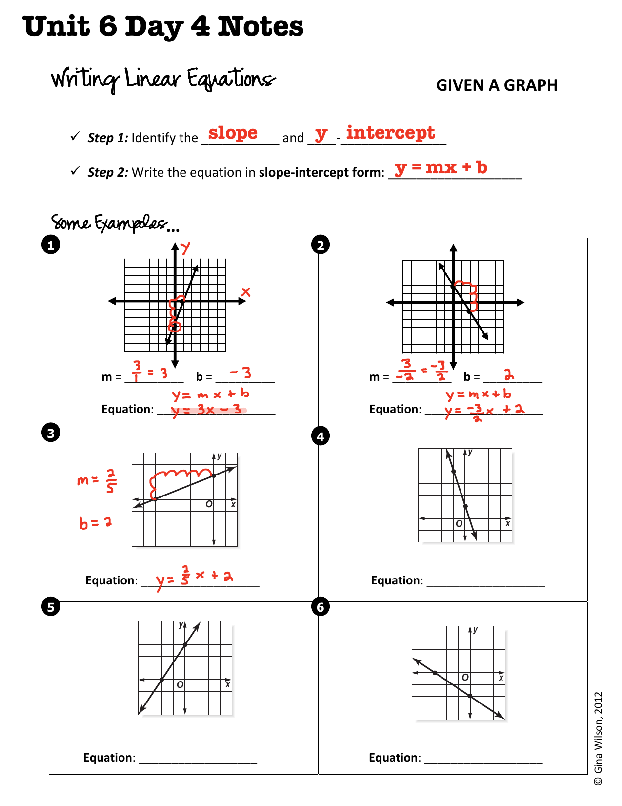 Writing Linear Equations Worksheet Answers